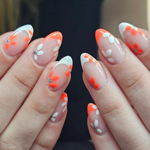 Pink floral nail art
